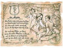 Zunftbild Ärztin auf Antikpapier im A4-Format