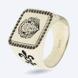 Ring 925 Sterling Silber schwarzer Spinell Löwe