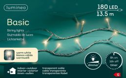 Lichterkette Basic 180 LED 13,5 m warm weiß, transparentes Kabel