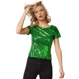 Pailletten-Kurzarm-Shirt - grün, M