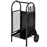 Kaminholzwagen mit Schaufel, Schürhaken und Besen - schwarz