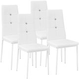 Esszimmerstühle, Kunstleder mit Glitzersteinen - weiß, 4er Set