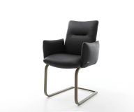 Freischwinger Jova-Flex mit Armlehnen Echt-Leder Schwarz Freischwinger flach Effektfinish Titan Taschenfederkern