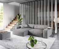 Ecksofa Sirpio XL 270x170 cm Mikrofaser Taupe Recamiere variabel mit Hocker