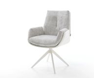Drehstuhl Clea-Flex Materialmix Echt-Leder Weiß-Silbergrau Kreuzgestell breit Weiß 360° drehbar Wippfunktion