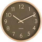 Karlsson Pure Wood Grain Wanduhr - moss green - Ø 22 cm - Tiefe: 4,5 cm