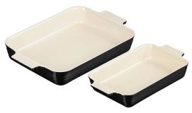 Le Creuset 2er-Set Auflaufform Rechteckig Steinzeug Schwarz glänzend 25 + 32cm
