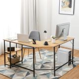 Costway L-förmiger Schreibtisch Homeoffice-Schreibtisch mit 2 Ablageflächen 138 x 60 x 75 cm Natur