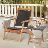 Costway 2-teiliges Gartenmöbel-Set aus Stuhl mit Ausziehbarer Fußstütze & Beistelltisch aus Akazienholz Braun