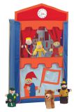 Kasperletheater, Puppentheater inkl. 6 Handpuppen, Kaspertheater aus Massivholz, freistehend