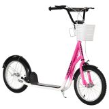 Kinderroller Scooter Tretroller mit Bremse Korb höhenverstellbar für 5-12 Kinder Roller Kickboard Aluminiumlegierung Gummi Rosa+Weiß 139 x 58 x 90-96 cm