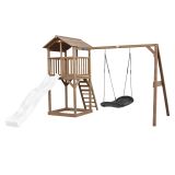 Beach Tower Spielturm mit Roxy Nest Schaukel Braun - Weiße Rutsche