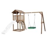 Beach Tower Spielturm mit Summer Nest Schaukel Braun - Weiße Rutsche