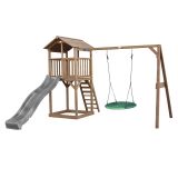 Beach Tower Spielturm mit Summer Nest Schaukel Braun - Graue Rutsche