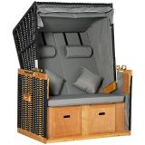 Strandkorb 118x79x150 cm für 2 Personen inkl. Rücken- und Sitzkissen verstellbare Rückenlehne Klapptische und Fußstützen grau