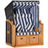 Strandkorb 118x79x150 cm für 2 Personen inkl. Rücken- und Sitzkissen verstellbare Rückenlehne Klapptische und Fußstützen blau