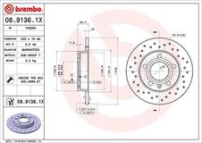 BREMBO Bremsscheibe 08.9136.1X Bremsscheiben,Scheibenbremsen AUDI,SEAT,A4 Avant (8ED, B7),A4 Avant (8E5, B6),A4 Limousine (8E2, B6)