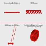 Handvertikutierer SCM340 Scheppach - 34cm Arbeitsbreite | 90mm Arbeitshöhe | 180cm Alu-Stiel | 11 Messer | Vertikutierer