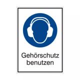 Gebotszeichen: Gehörschutz benutzen mit Text - Folie