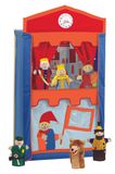 Kasperletheater, Puppentheater inkl. 6 Handpuppen, Kaspertheater aus Massivholz, freistehend
