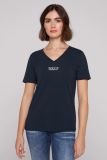 SOCCX Basic T-Shirt mit V-Ausschnitt und Logo - blue navy | L