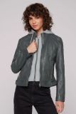 SOCCX Lederjacke im Biker-Stil mit Kapuzeneinsatz - dark green | L