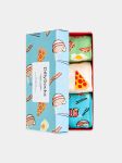 - Socken-Geschenkbox in Blau Weiss Grün mit Essen Motiv/Muster