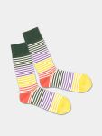 - Socken in Gelb Violett Grün mit Streifen Motiv/Muster