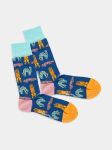 - Socken in Blau  mit Katze Tier Motiv/Muster
