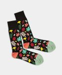 - Socken in Schwarz mit Blätter Motiv/Muster