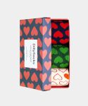 - Socken-Geschenkbox in Blau Rot Beige Grün mit Herz Motiv/Muster