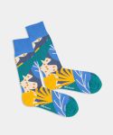 - Socken in Blau mit Blätter Motiv/Muster