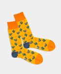 - Socken in Gelb mit Blumen Blätter Motiv/Muster
