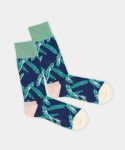 - Socken in Blau mit Pflanze Motiv/Muster