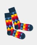 - Socken in Gelb Blau Rot mit Geometrisch Motiv/Muster