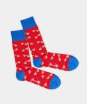 - Socken in Rot mit Regenbogen Motiv/Muster