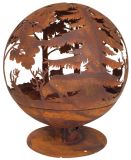 Feuerkorb Wald-Motiv Metall Laser Cut Feuerball Rost-Optik 60cm