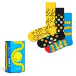 Happy socks 3P Smiley Gift Box Blau/Gelb Baumwolle Gr 36/40