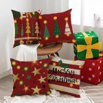 Weihnachtskissenbezug – 4er-Pack, Baumwollleinen, Rot, dekorative Weihnachten – 18 x 18 (Weihnachtsbaum-Rot)