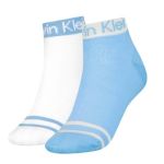 Calvin Klein 2P Logo Welt Quarter Socks Blau/Weiß One Size Damen