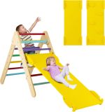 Kletterdreieck mit Rutsche, Klettergerüst Indoor ab 1 Jahr, Sprossendreieck Kletterrampe