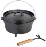 Dutch Oven Gusseisen Topf Set m. Deckelheber Feuertopf Schmortopf für Lagerfeuer