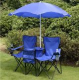 Costway Klappbarer Campingstuhl mit Sonnenschirm für 2 Personen Klappstuhl für Paare Doppel Angelstuhl faltbar mit Getränkehalter Kühltasche Blau