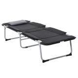 Campingbett Feldbett Klappbett mit Kissen inkl. Tasche Schwarz+Silber 183 x 66 x 33 cm