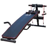 Sit Up Bank Bauchtrainer Trainingsbank Fitnessbank inkl. Widerstandsbände Schwarz + Rot 55,5 x 137,5 x (50–68) cm 120 kg Belastbarkeit