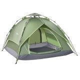 Doppelzelt Campingzelt Outdoorzelt Familienzelt Quick-Up-Zelt 2 Erwachsene + 1 Kind 4 Jahreszeiten wasserdicht Tragetasche 2 Türen Polyester + Glasfaser Dunkelgrün 210 x 210 x 140 cm