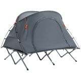 Campingbett mit Zelt erhöhtes Feldbett für 2 Person Kuppelzelt mit Luftmatratze inkl. Tragetasche Grau 200 x 146 x 159 cm