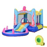 Aufblasbare Hüpfburg mit Rutsche für 3 Kinder Burg Springburg mit Gebläse Spielburg Spielhaus für 3-8 Jahre Kindergarten Oktopus-Muster Oxford-, Polyester-Gewebe 360 x 175 x 180 cm