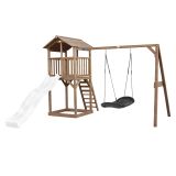 Beach Tower Spielturm mit Roxy Nest Schaukel Braun - Weiße Rutsche