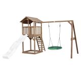 Beach Tower Spielturm mit Summer Nest Schaukel Braun - Weiße Rutsche